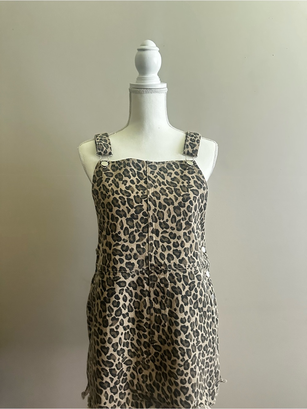 Leopard Print Pinafore Dress - Tan and Black